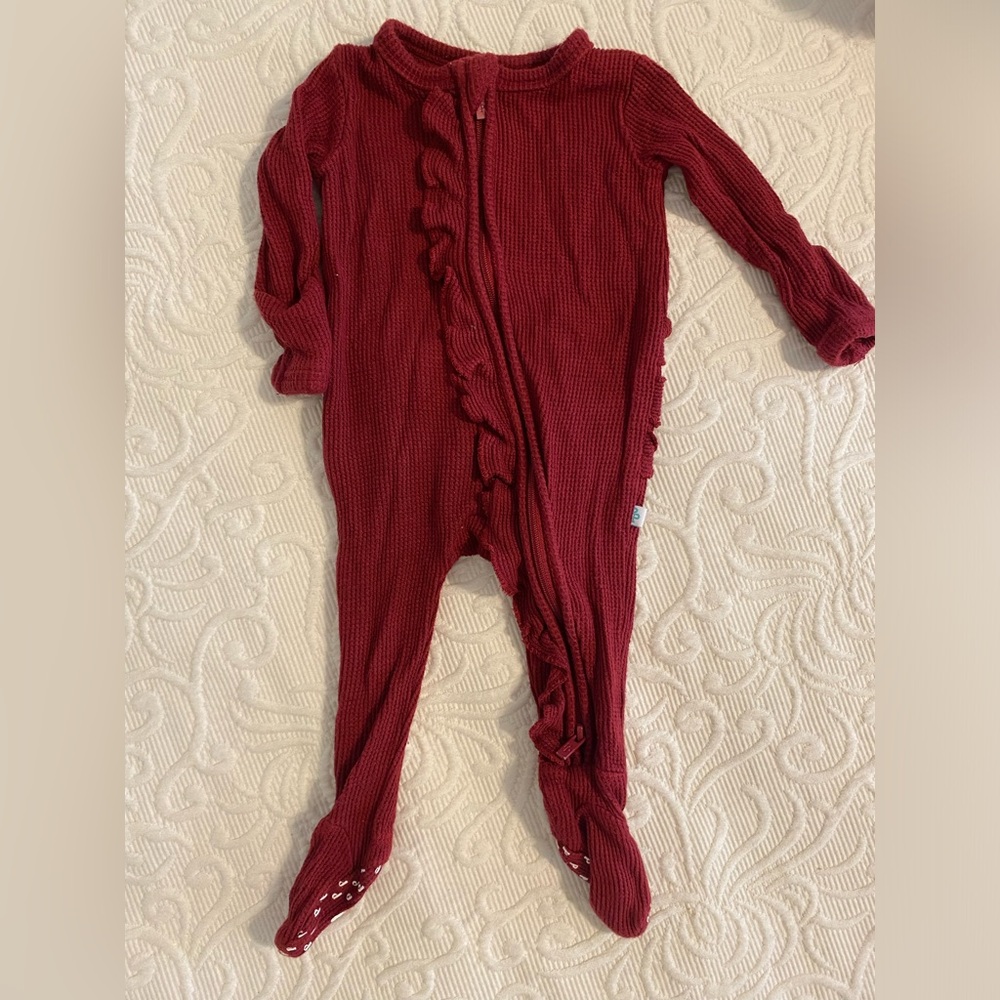Posh Peanut Ribbed Footie Ruffled Zippered One Piece
